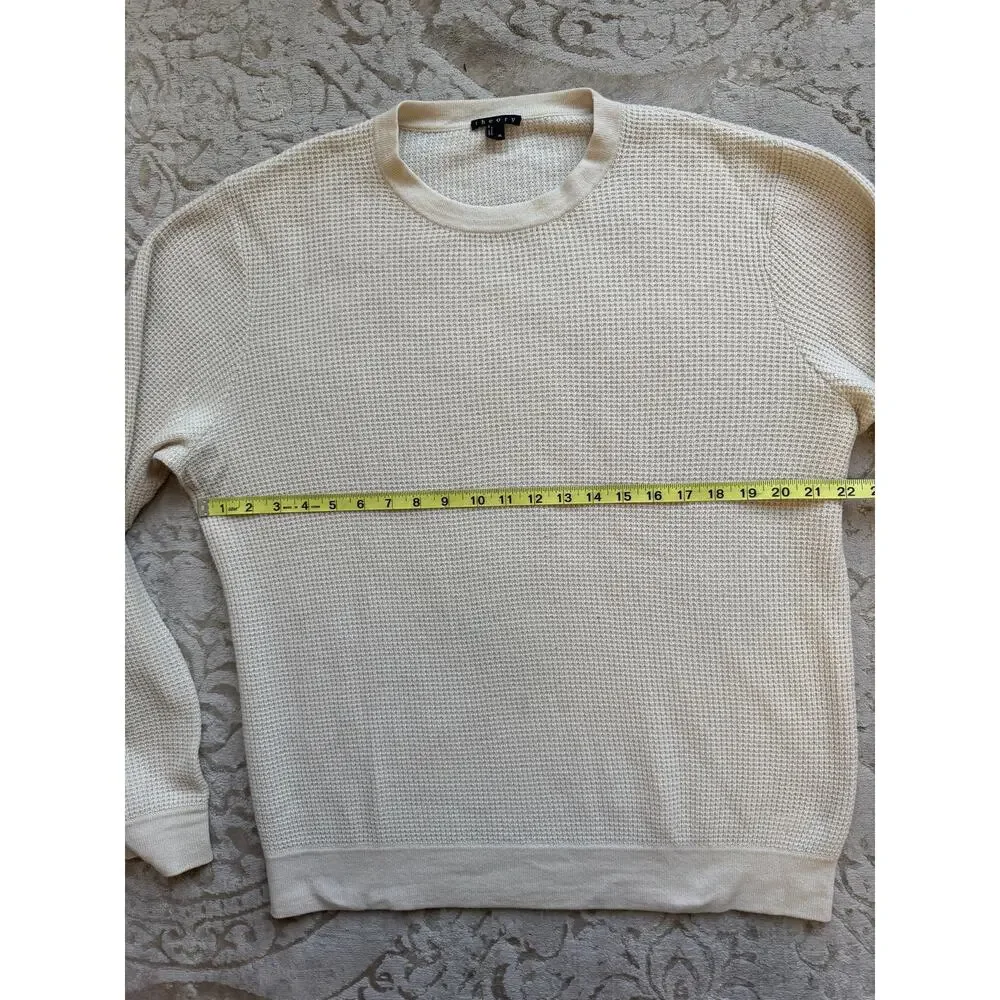 Theory Cream 100% Cashmere Waffle Knit Crewneck Sweater Minimalist | XL